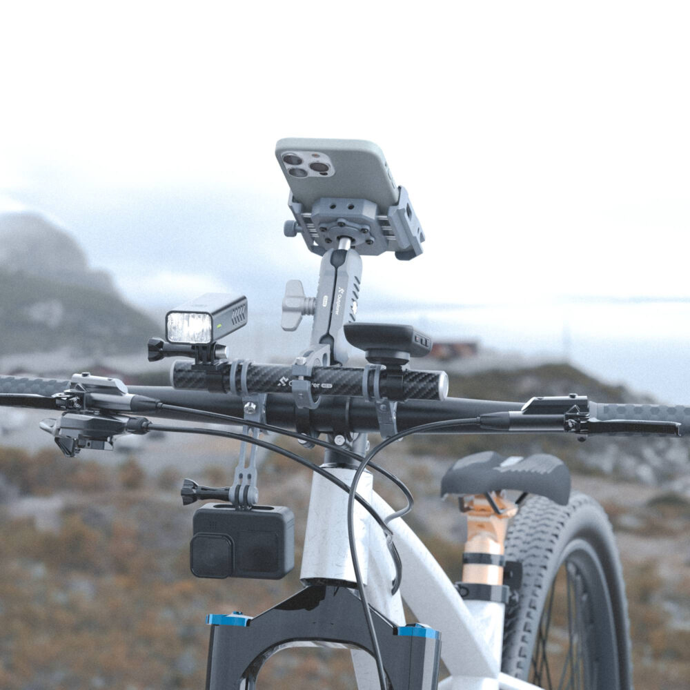 Multifunkčná súprava - držiak kamery/telefónu/GoPro/kontrolky/lampy na riadidlách Outplorer H1000