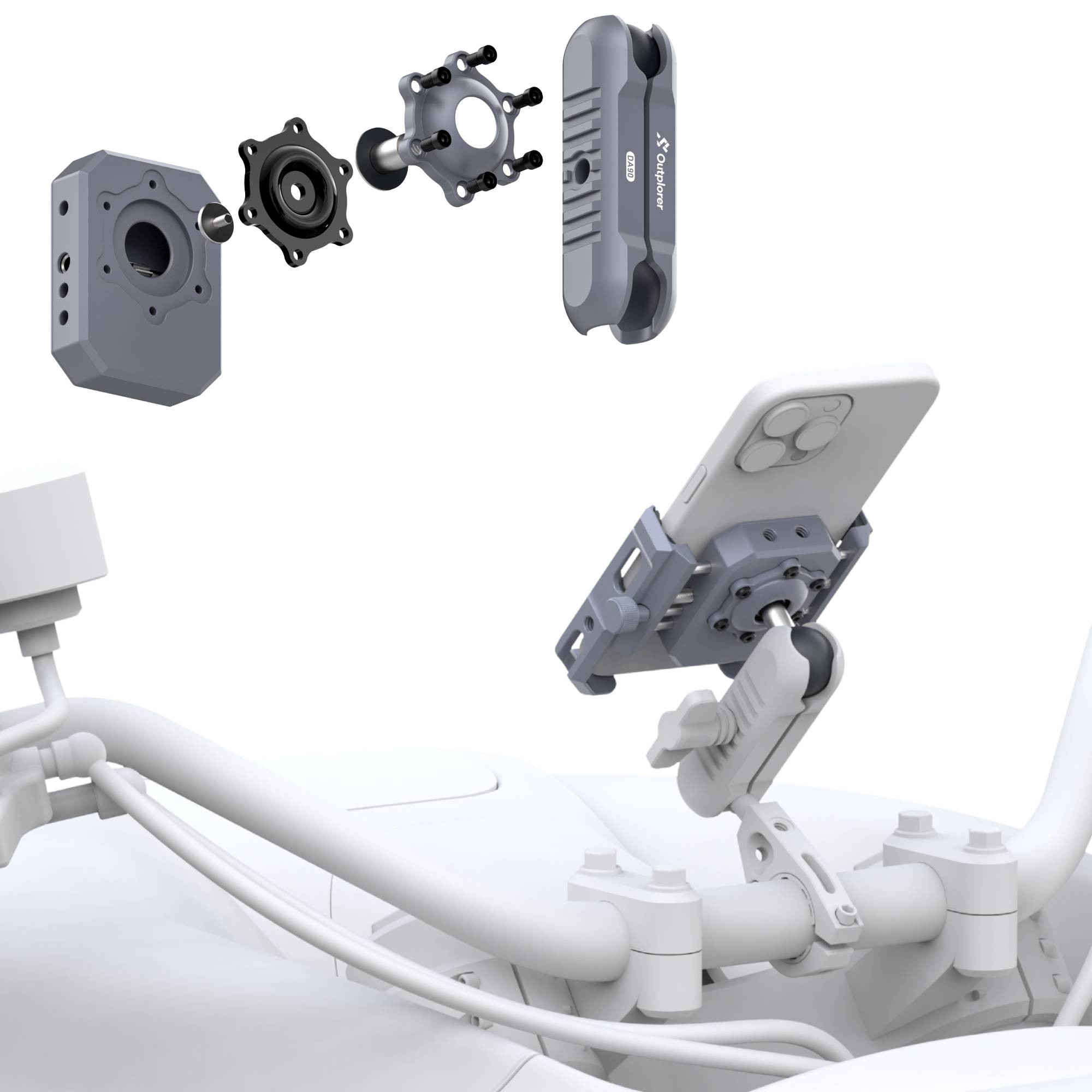 Adjustable phone holder (63-97mm) with 1 inch ball mount Outplorer